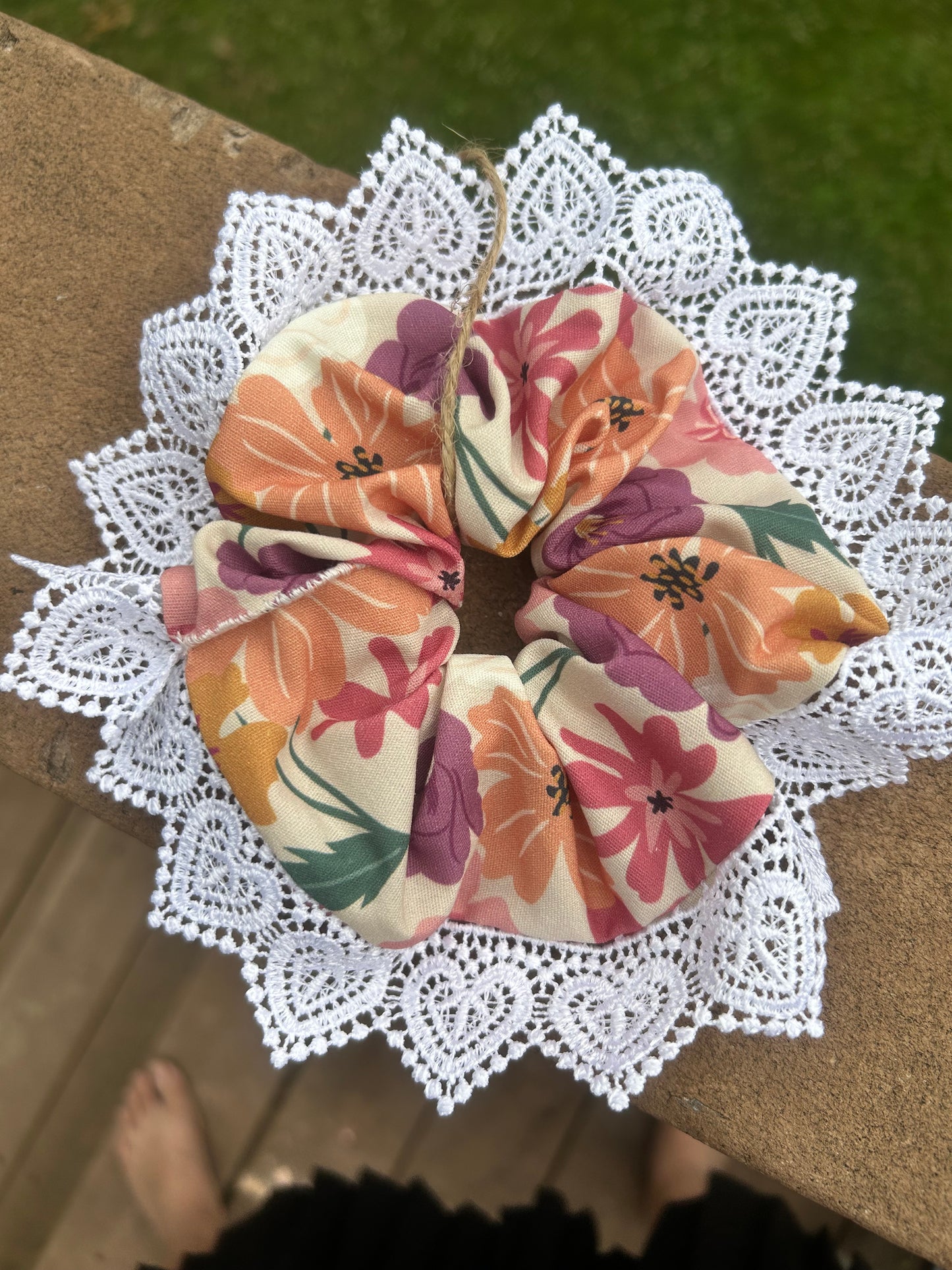 Flower #1 -Scrunchie with lace