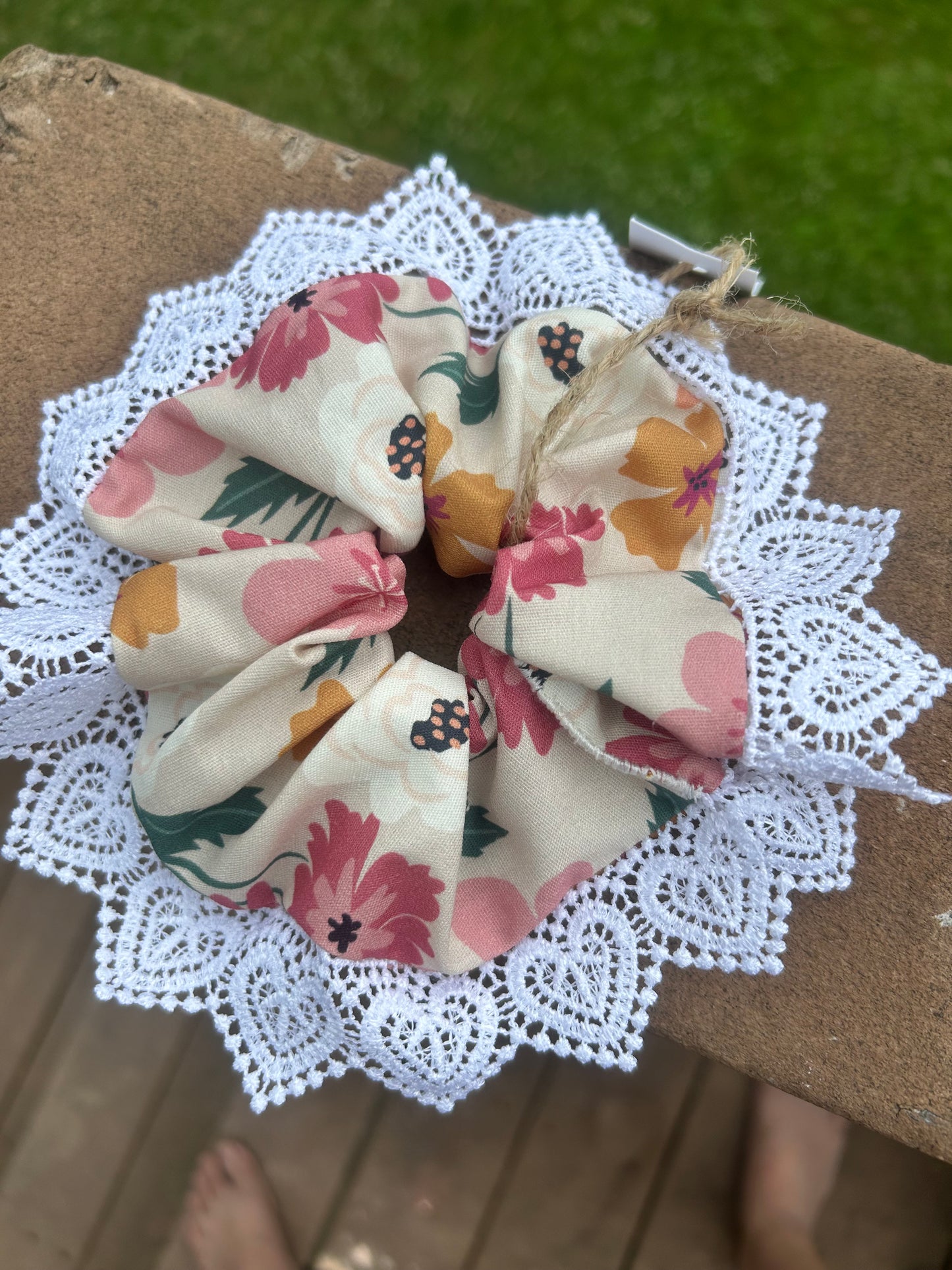Flower #1 -Scrunchie with lace