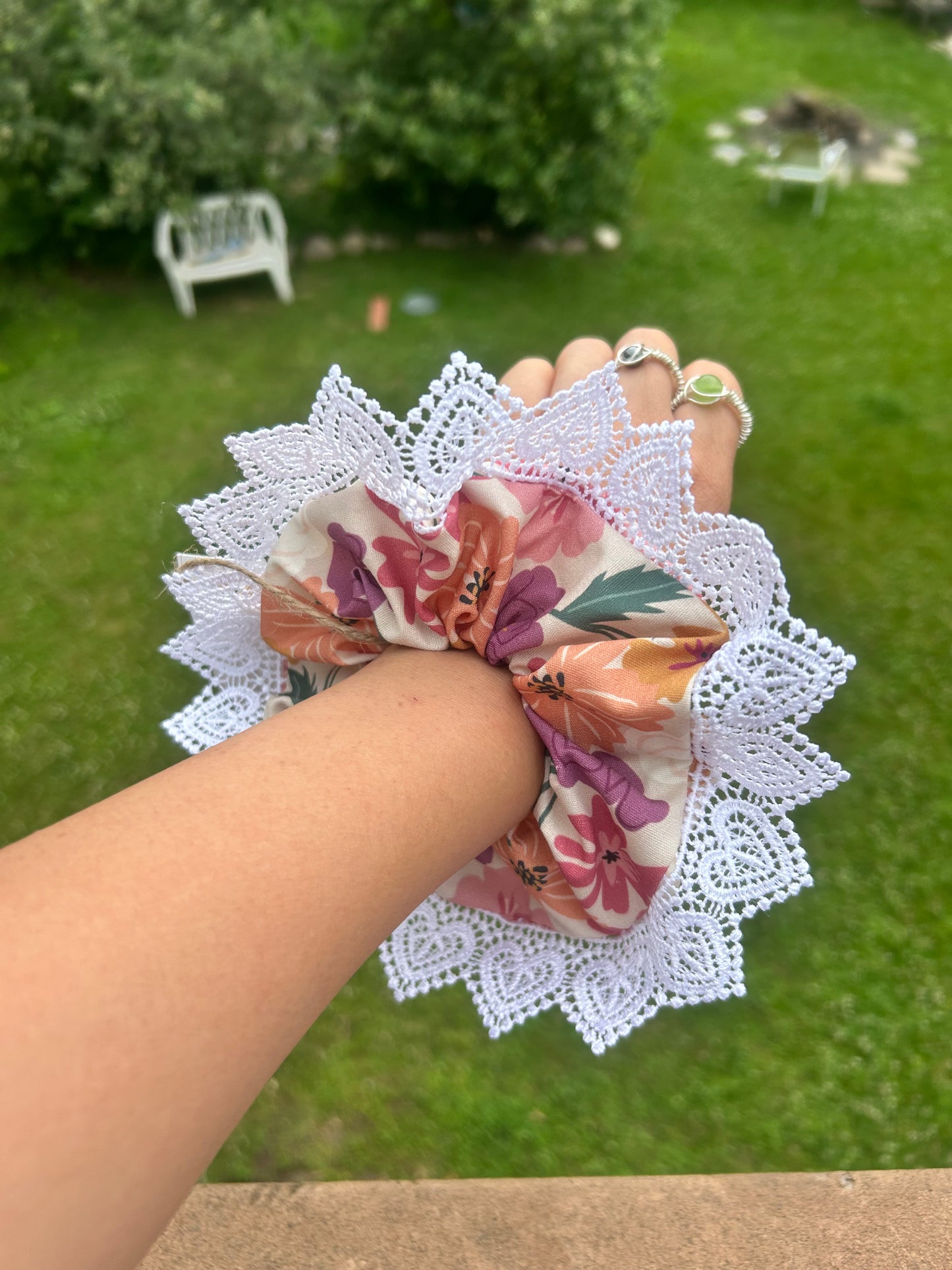 Flower #1 -Scrunchie with lace