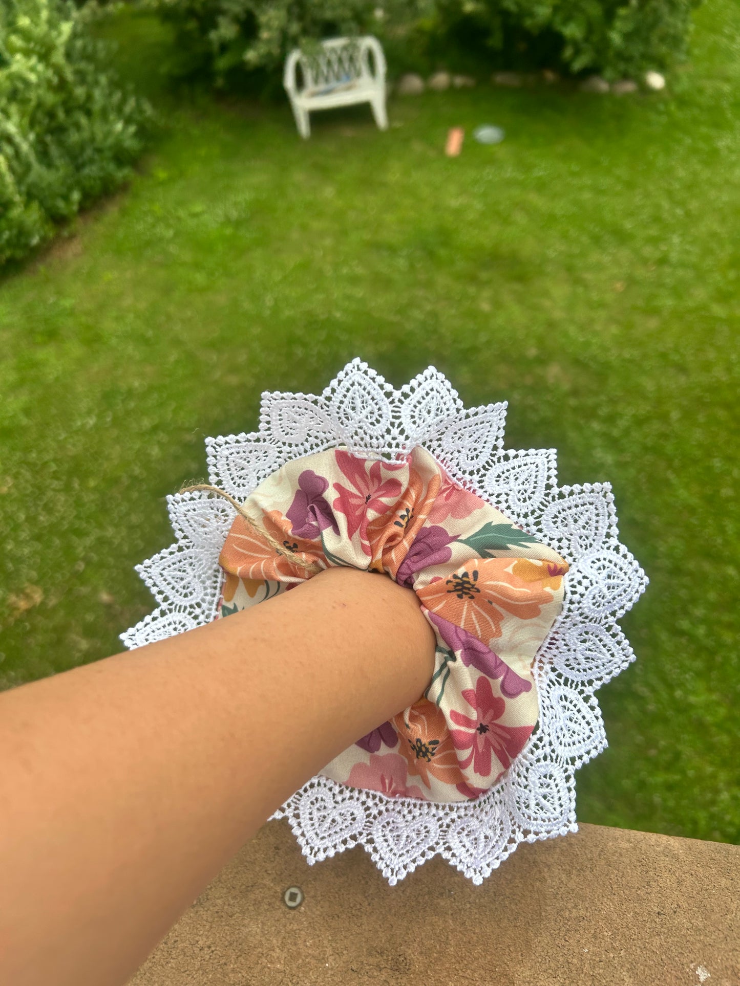 Flower #1 -Scrunchie with lace